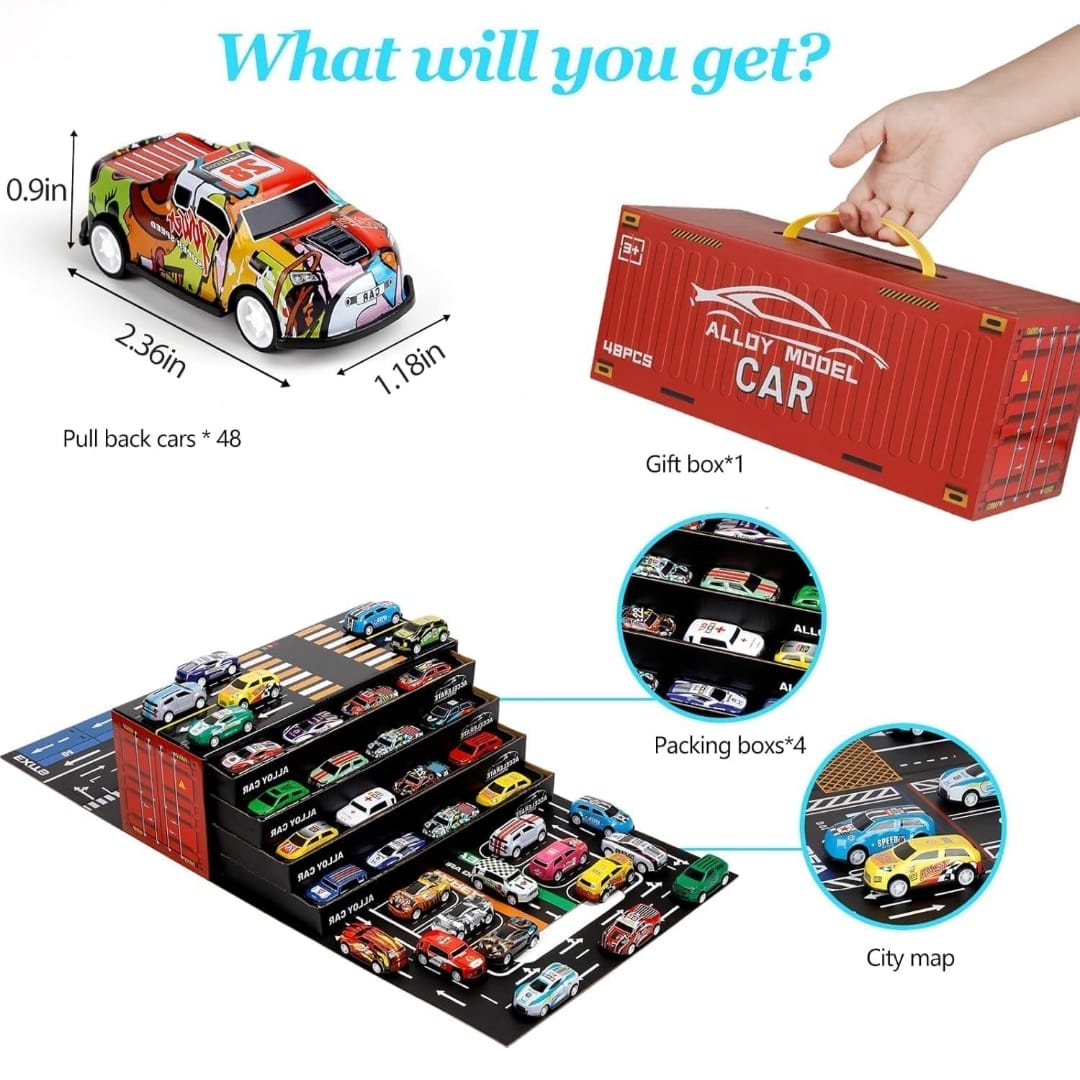 48PCS Alloy Die-Cast Mini Car Set with Storage Case