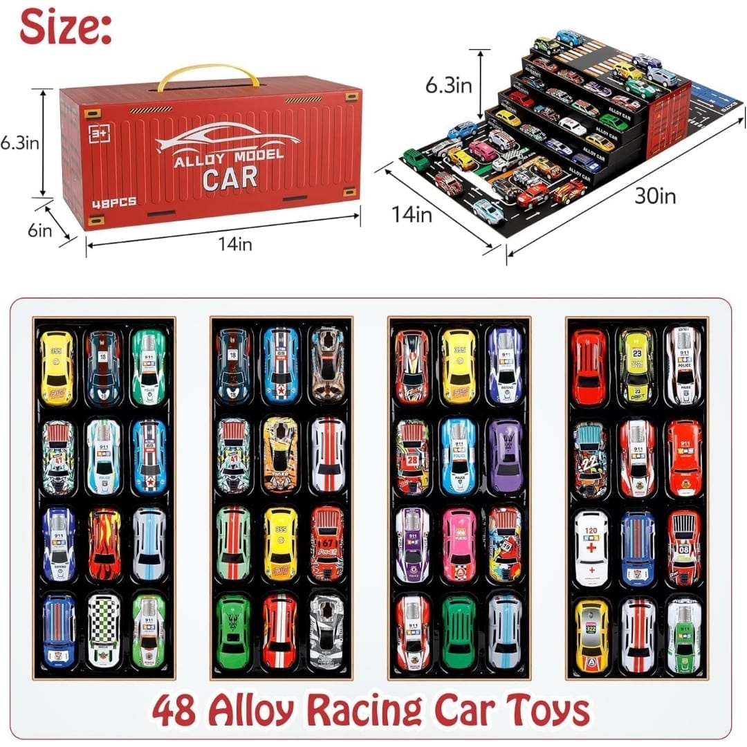 48PCS Alloy Die-Cast Mini Car Set with Storage Case