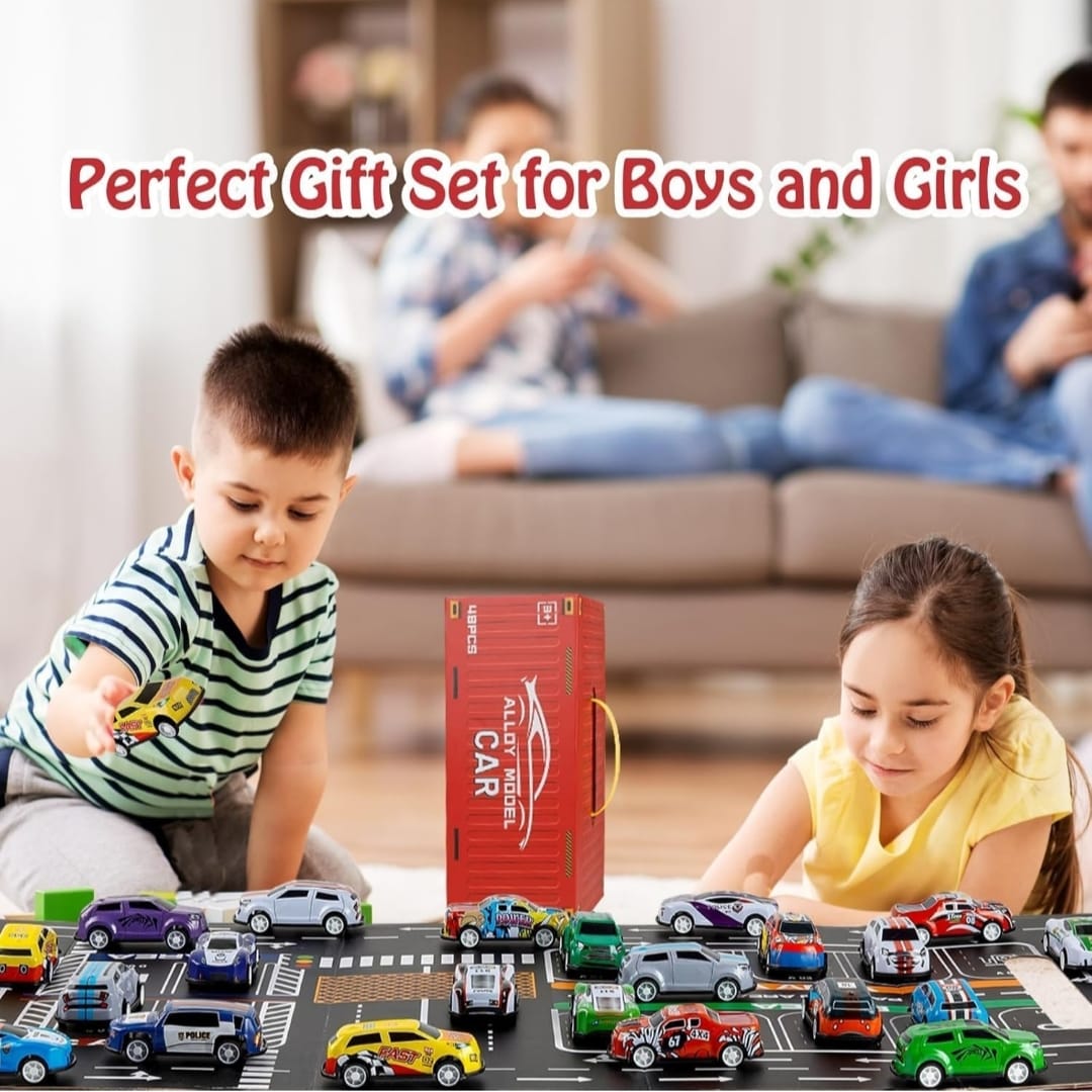 48PCS Alloy Die-Cast Mini Car Set with Storage Case