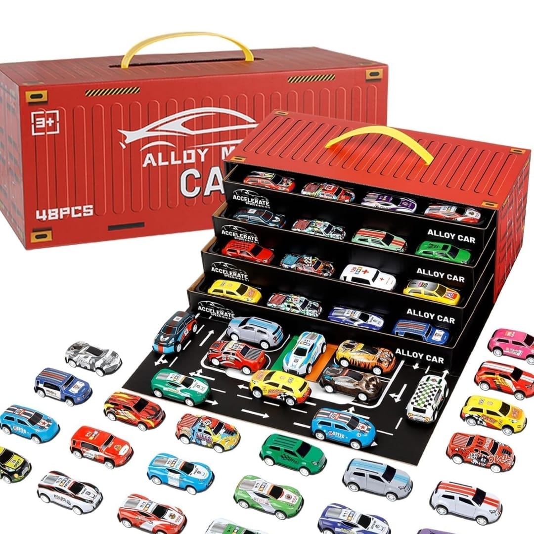 48PCS Alloy Die-Cast Mini Car Set with Storage Case