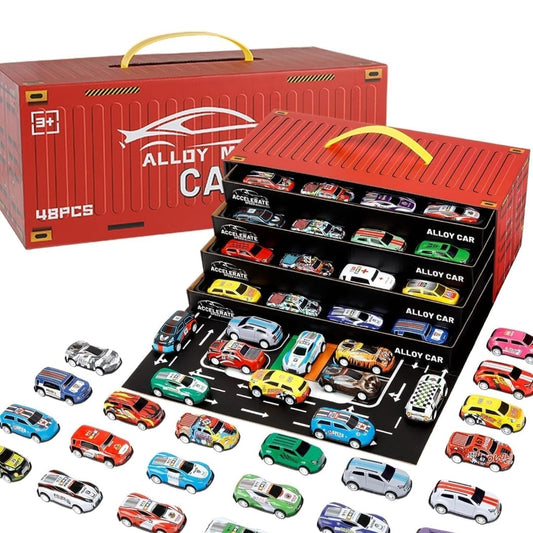48PCS Alloy Die-Cast Mini Car Set with Storage Case