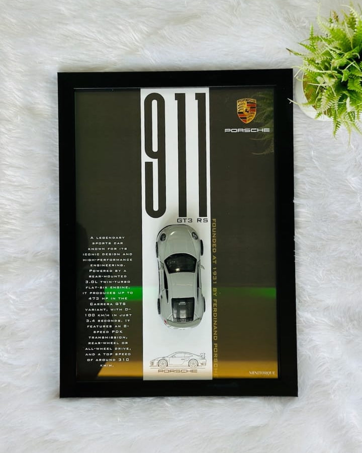 1:43 A4 Size Porsche Car Frame ( Metal car with openable doors )