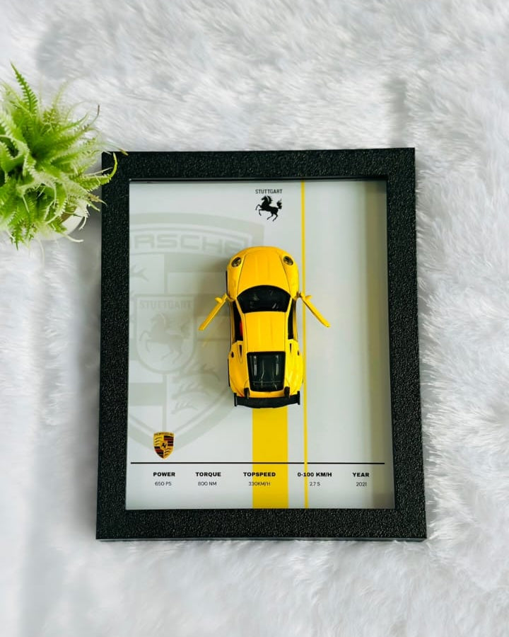 8*10 inch Size Porsche 1:36  Car Frame ( Metal car with openable doors)