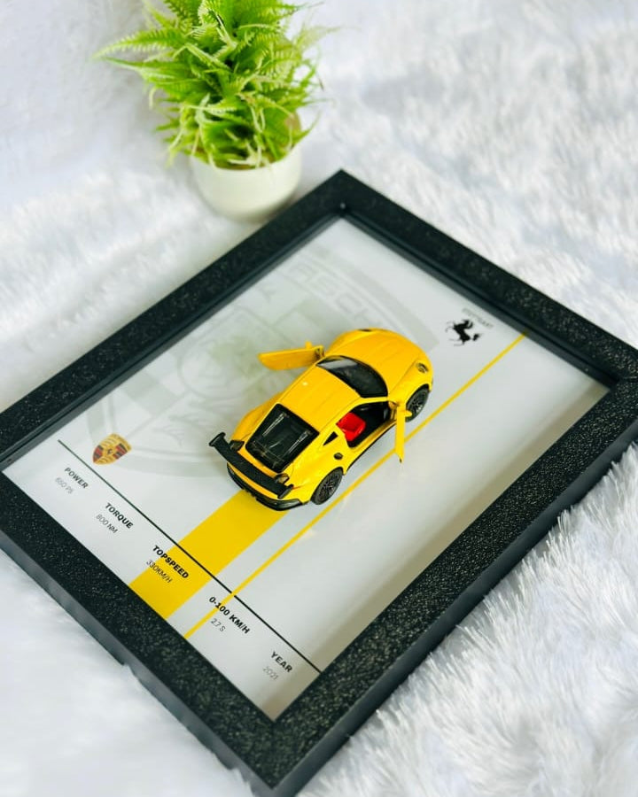 8*10 inch Size Porsche 1:36  Car Frame ( Metal car with openable doors)