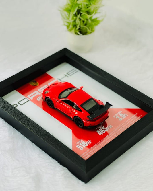 8*10 inch Size Porsche 1:32 scale Car Frame ( Metal car with openable doors and lights)