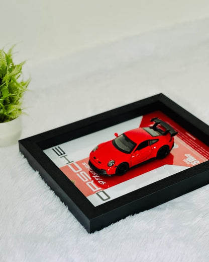 8*10 inch Size Porsche 1:32 scale Car Frame ( Metal car with openable doors and lights)