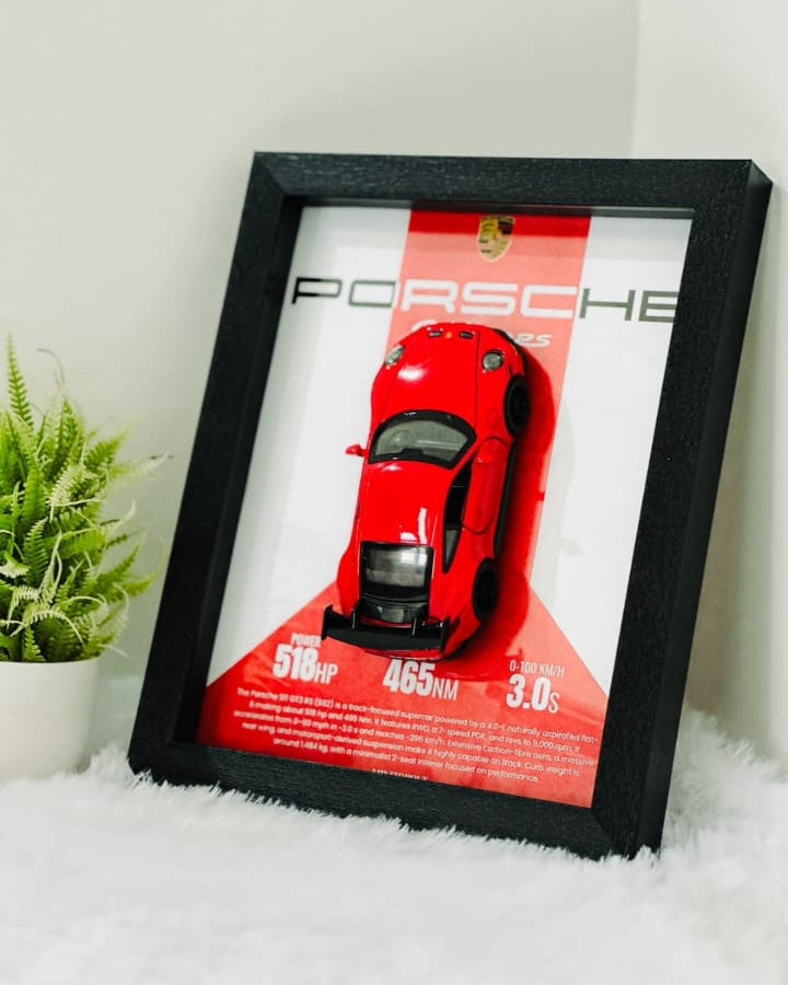 8*10 inch Size Porsche 1:32 scale Car Frame ( Metal car with openable doors and lights)